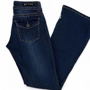 Red Rivet Deep Indigo Wide-Leg Jeans with Flared Hem